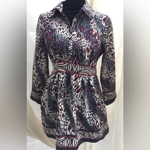 Nicole Miller Multi Animal Print Tunic Top Retro